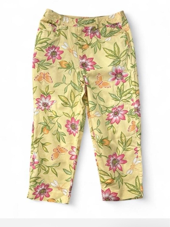 Talbots Pants - Talbots yellow capri pants with pink flowers and green leaves, size 6